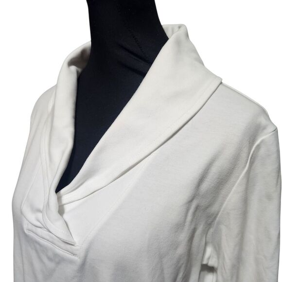 L.L. Bean White Shirt V Wrap Neck Medium Regular Long Sleeve Top Plain - Picture 2 of 10